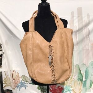 Large fawn faux leather boho bag